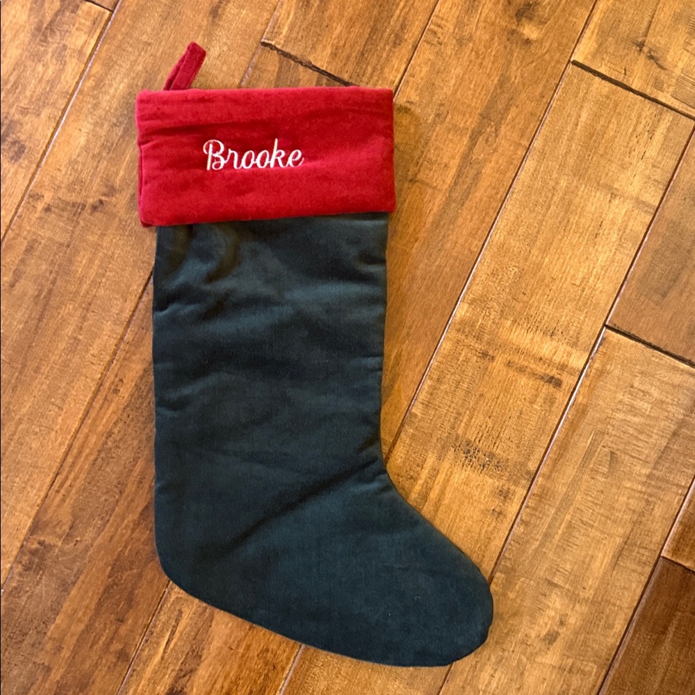 Pottery Barn BROOKE Classic Velvet Christmas Stocking RED & Green New!